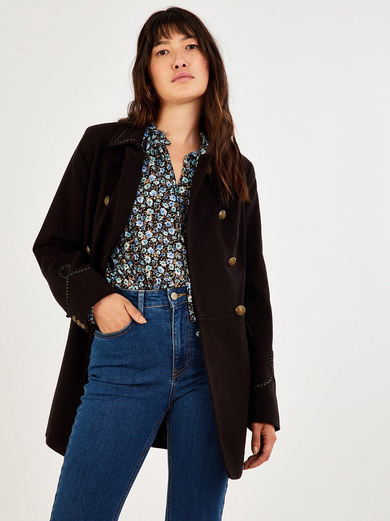Monsoon Myla Military Detail Coat - Black | Very