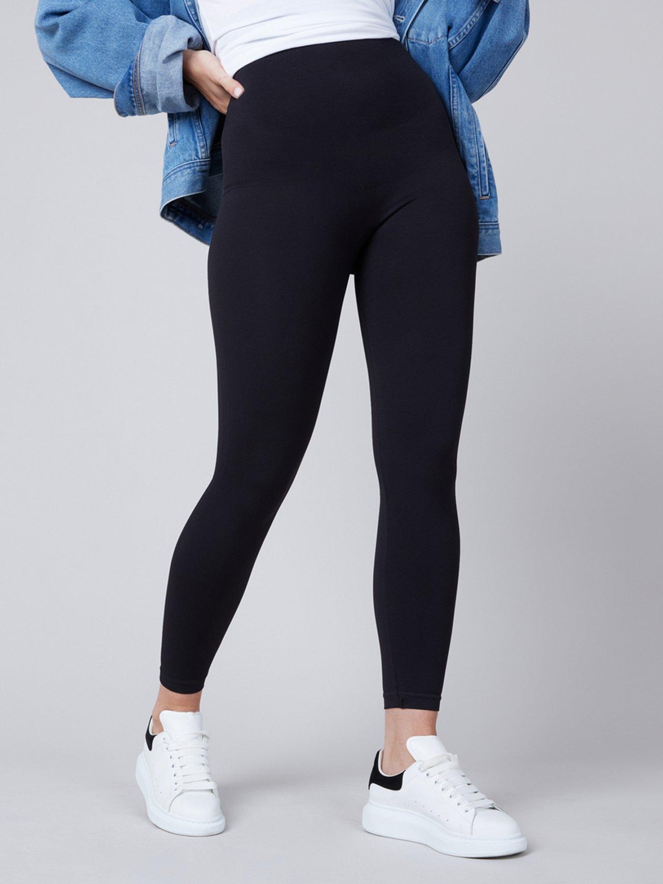 BUMP IT UP MATERNITY Plus Size Black Coated Split Front Leggings