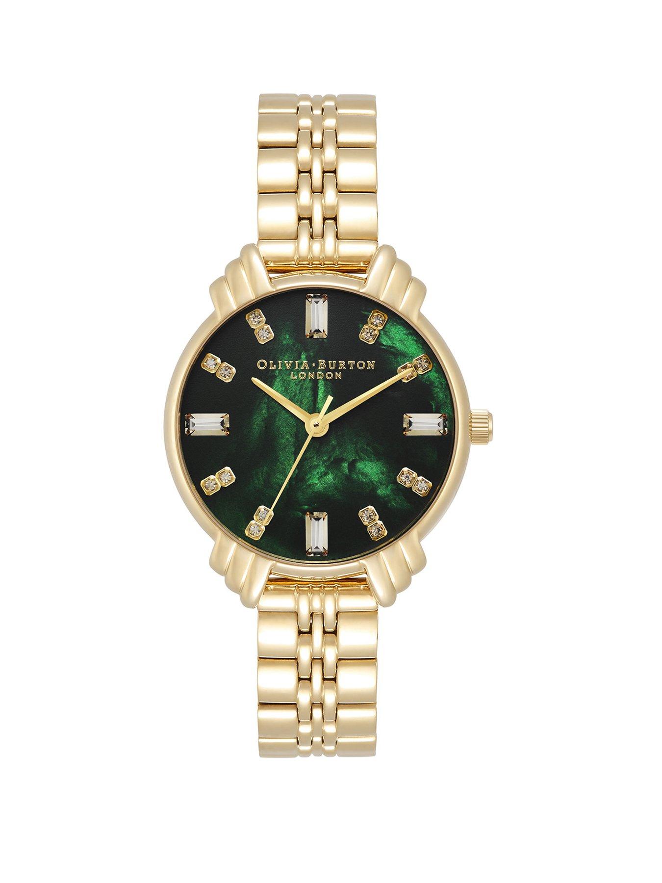 Product photograph of Olivia Burton Art Deco Midi Dial Emerald Green Amp Gold Bracelet Watch from very.co.uk
