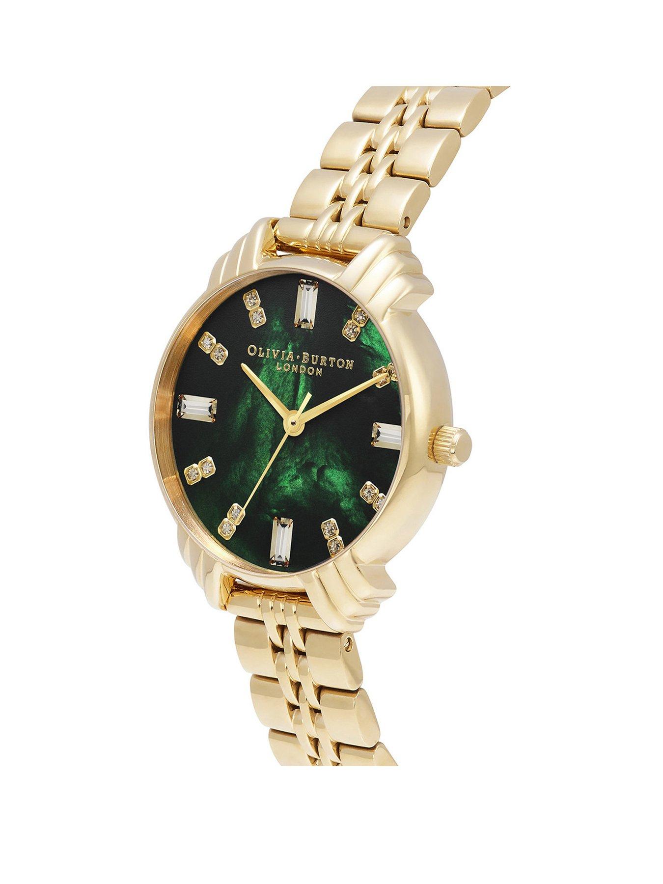 Olivia Burton Art Deco Midi Dial Emerald Green Gold Bracelet Watch Very