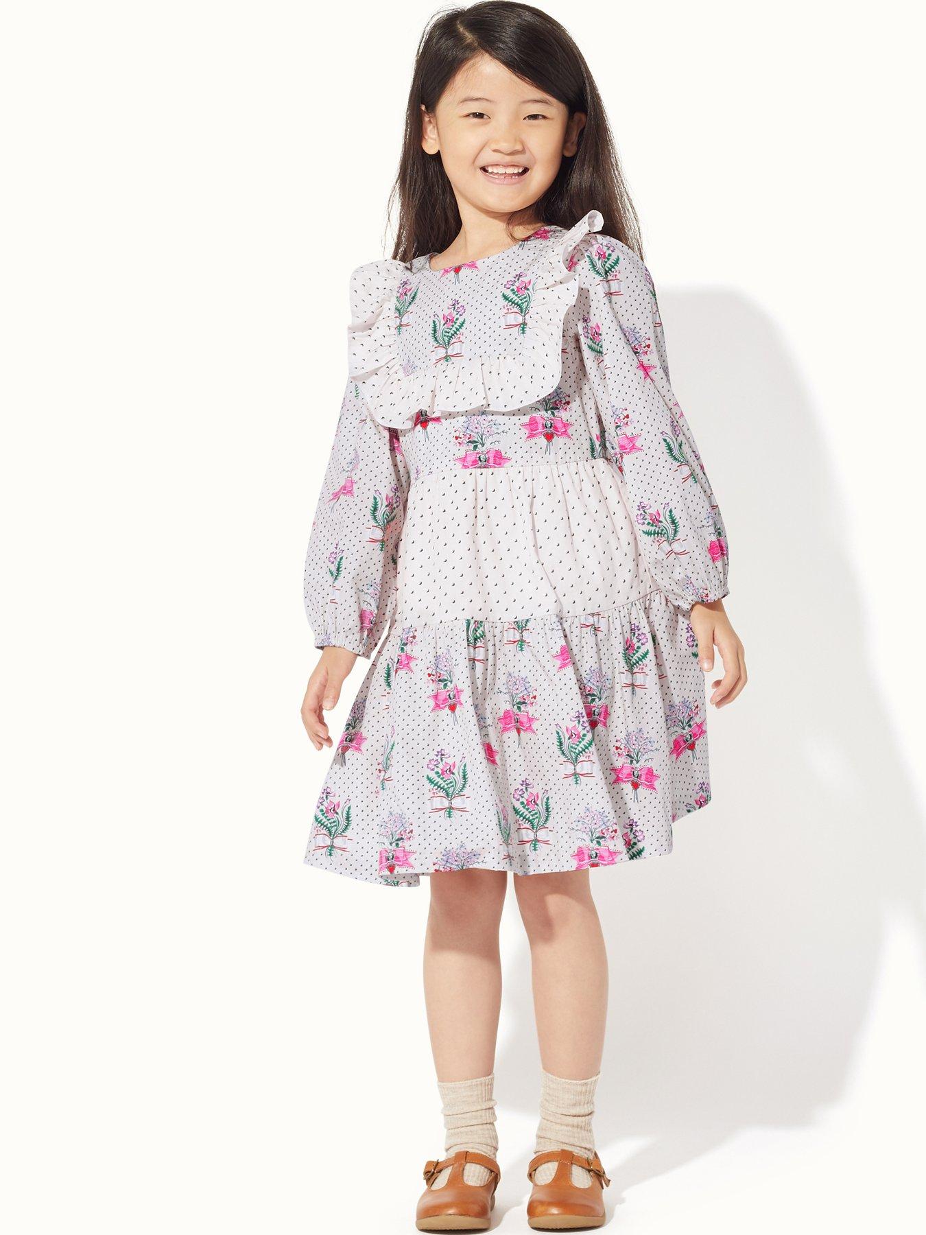 Cath Kidston Girls Trixie Frill Long Sleeve Dress - Cream | very.co.uk