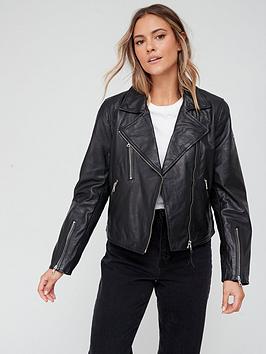 superdry studios leather biker jacket - black