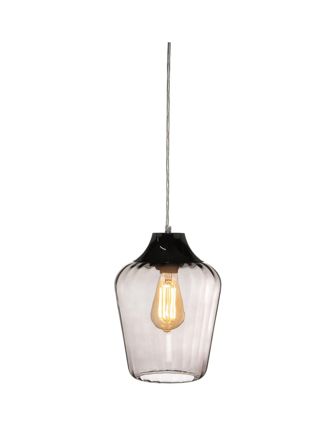 Product photograph of Rita Soft Ribbed Glass Easy Fit Pendant - Smoked Black Nickel from very.co.uk