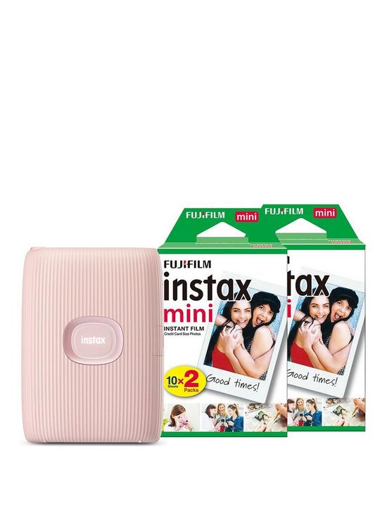 front image of fujifilm-instax-mini-link-2-wireless-smartphone-photo-printer-including-40-shots-soft-pink