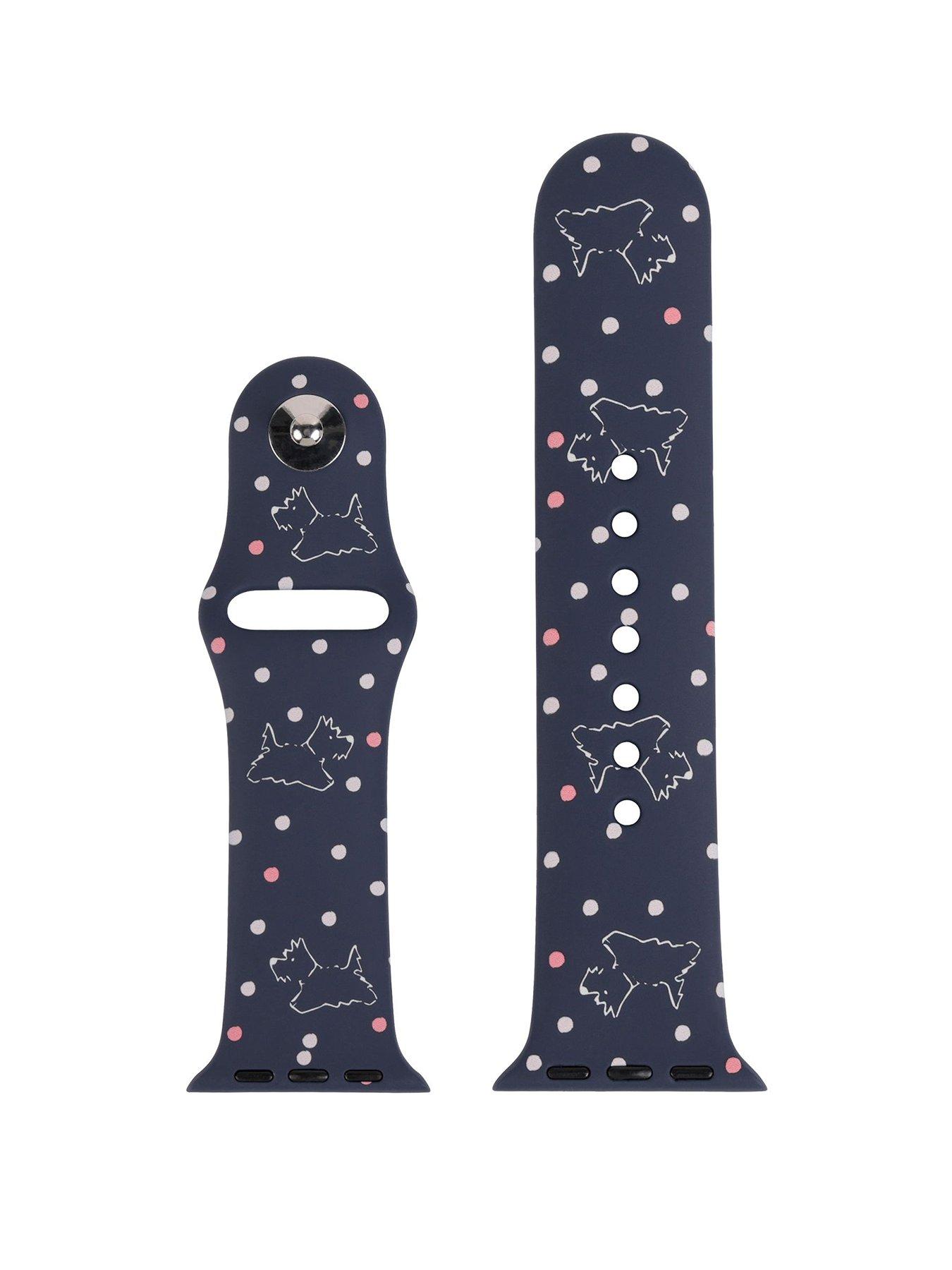 Product photograph of Radley Ladies Deep Blue Printed Dog Silicone Apple Watch Strap from very.co.uk