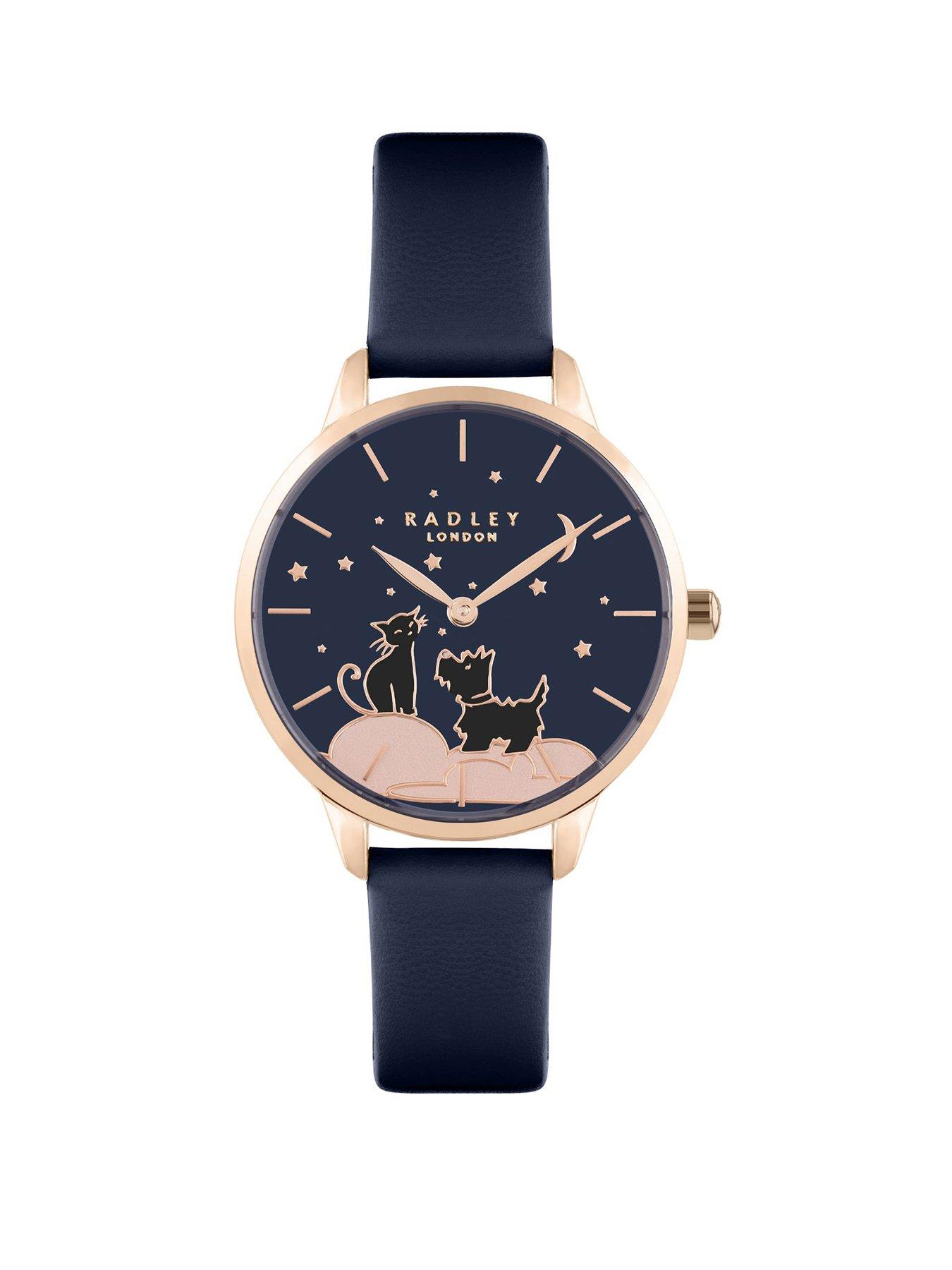 Product photograph of Radley Ladies Navy Strap With Dog And Cat Dial Watch from very.co.uk