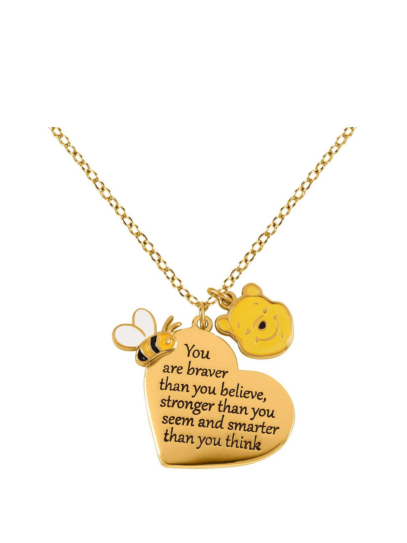 Product photograph of Disney Winnie The Pooh Yellow Gold Plated Brass Heart Shaped Necklace Nf00678yl-18 Ph from very.co.uk