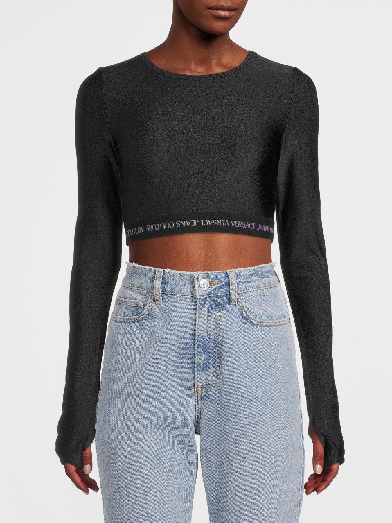 versace jeans couture logo band crop top