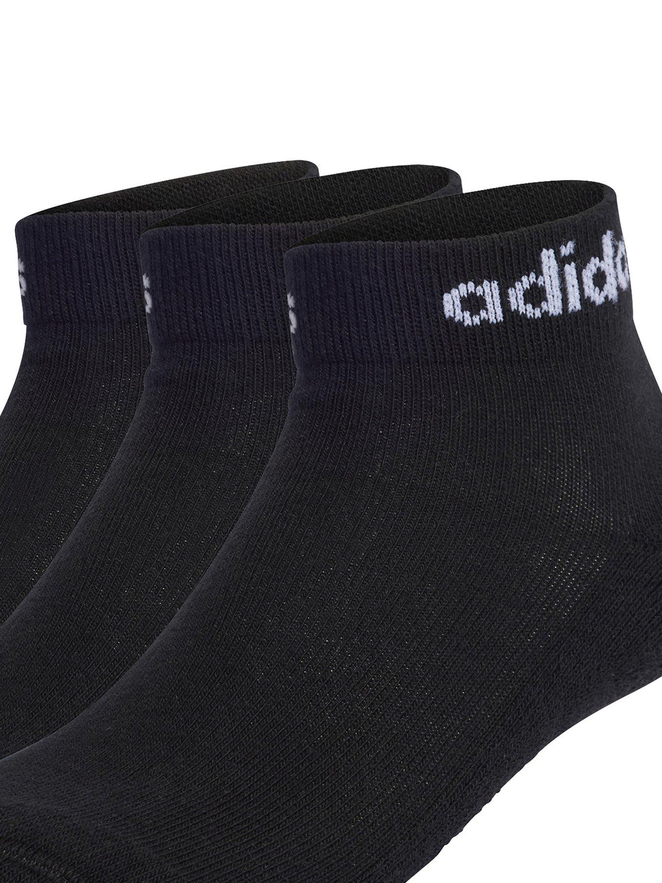 adidas Unisex 3 Pack Cushioned Linear Ankle Socks - Black