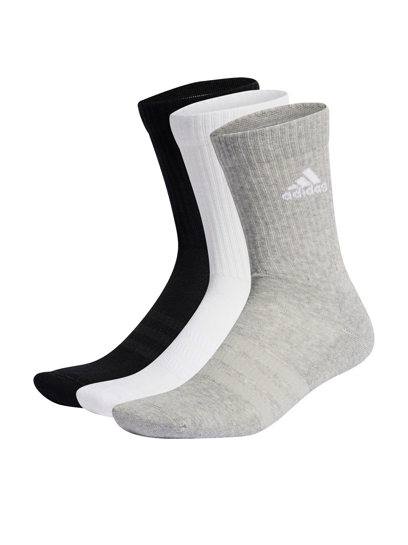 undefined Unisex 3 Pack Cushioned Crew Socks - White/Grey