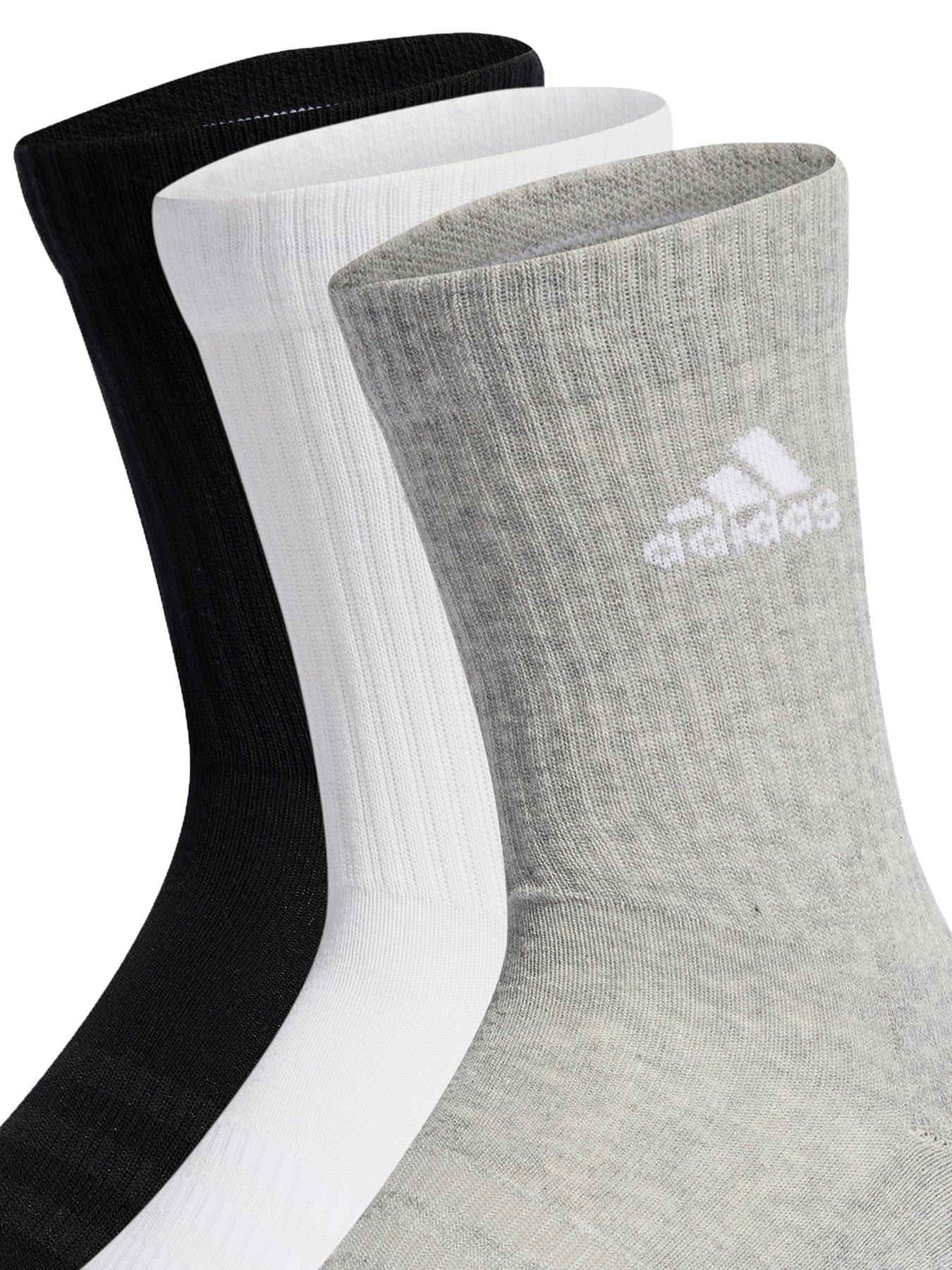 adidas Unisex 3 Pack Cushioned Crew Socks - White/Grey