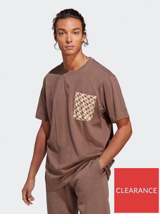 front image of adidas-sportswear-all-sznnbspx-logomania-t-shirt-brown