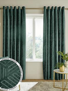 Product photograph of Catherine Lansfield Geo Cut Velvet Eyelet Curtains from very.co.uk