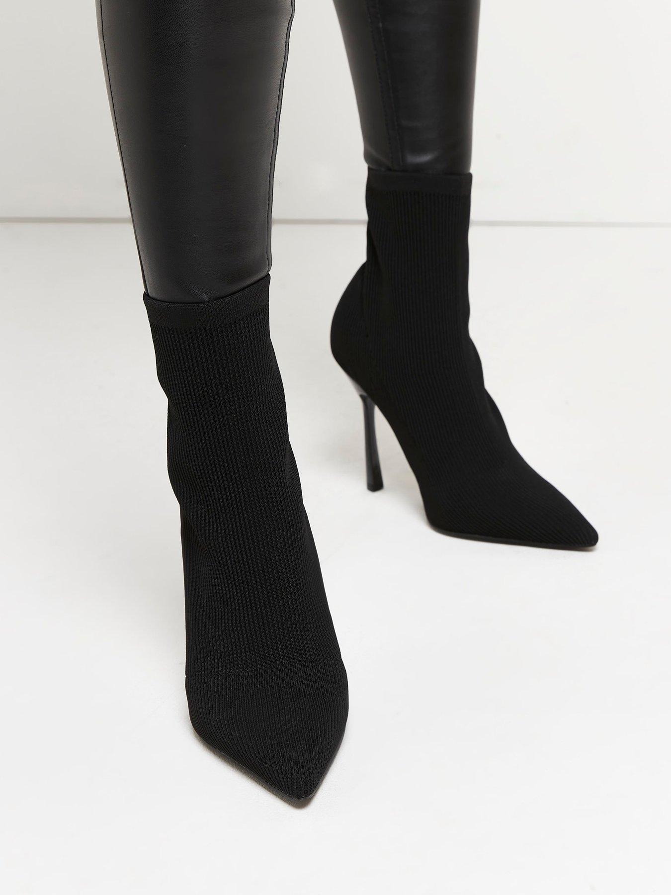 grey heeled sock boots