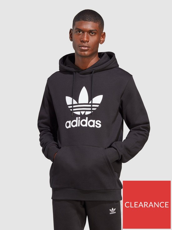 front image of adidas-originals-adicolor-classics-trefoil-hoodie-black