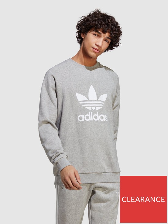 front image of adidas-adicolor-classics-trefoil-crewneck-sweatshirt-medium-grey-heather
