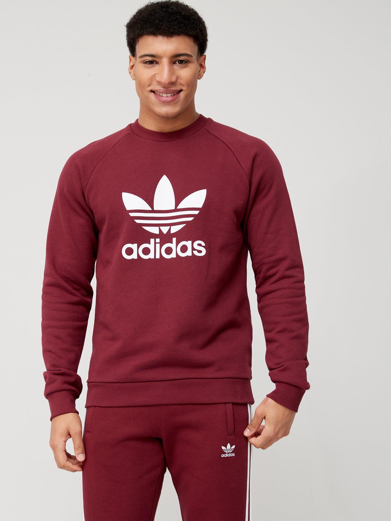 Adidas trefoil crew outlet maroon