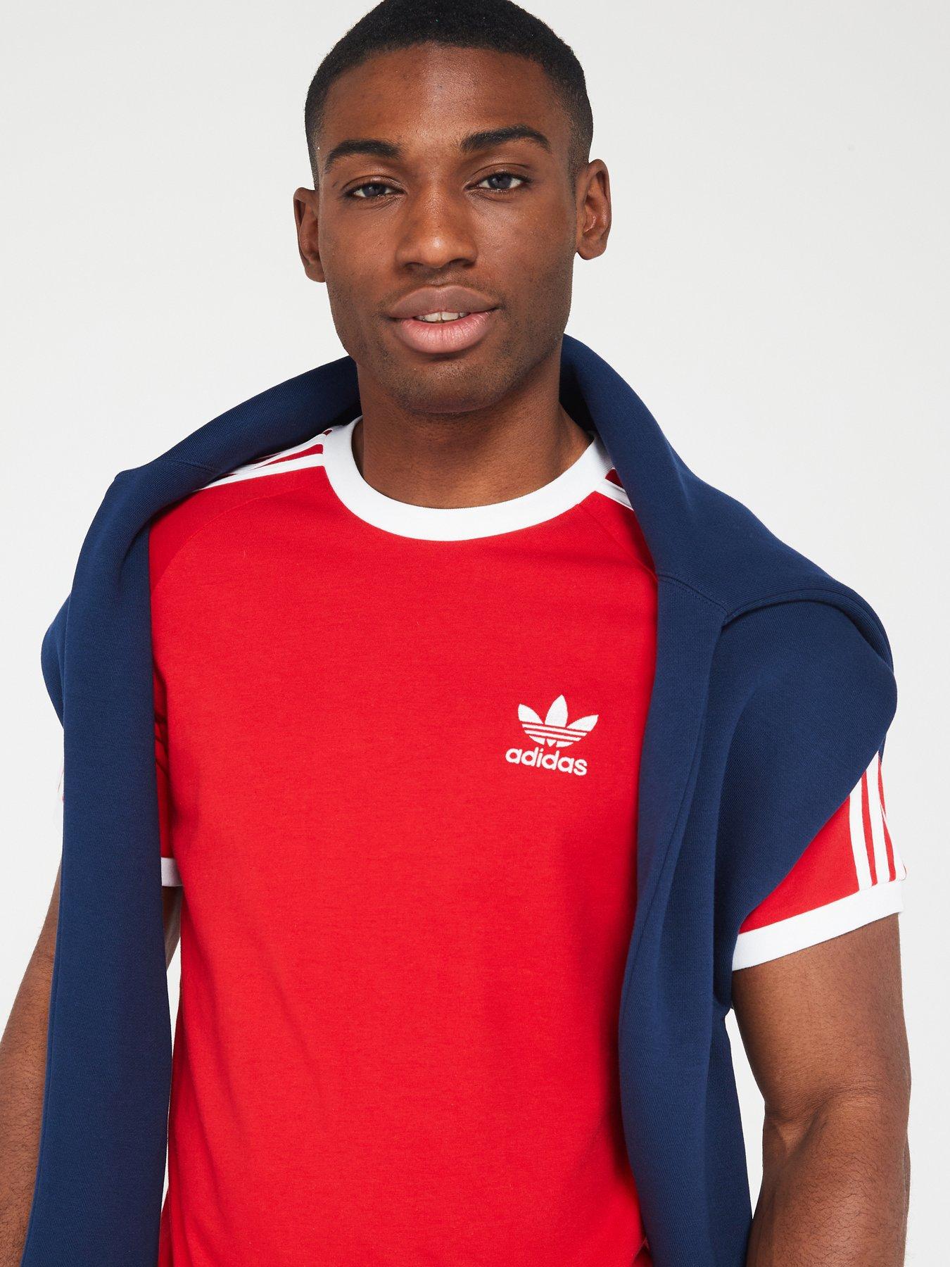 Adidas 3 stripes t shirt red on sale