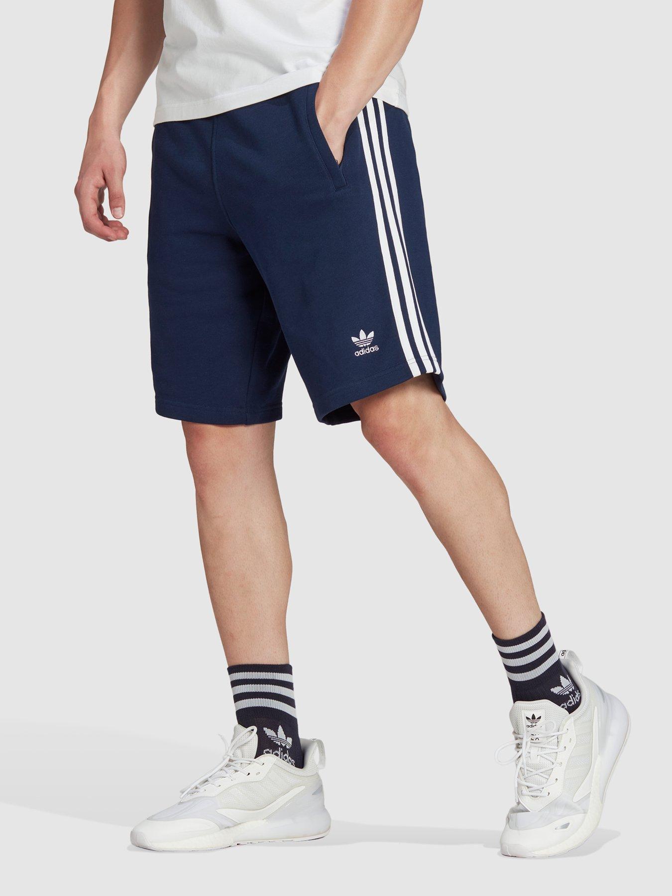 adidas Originals adicolor polyester 3 stripe shorter shorts in black