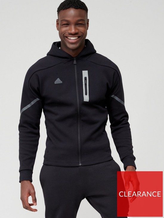 front image of adidas-sportswear-designed-for-gameday-full-zip-hoodie-black