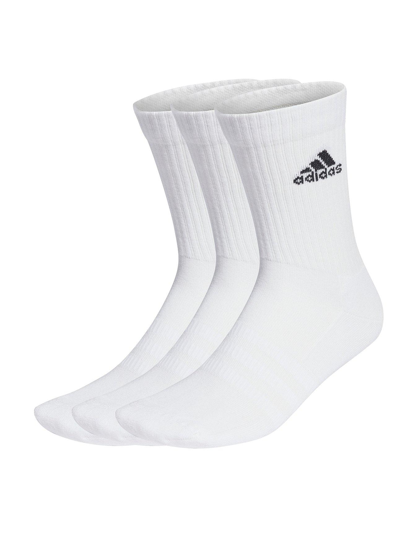 adidas Unisex 3 Pack Cushioned Crew Socks - White | very.co.uk