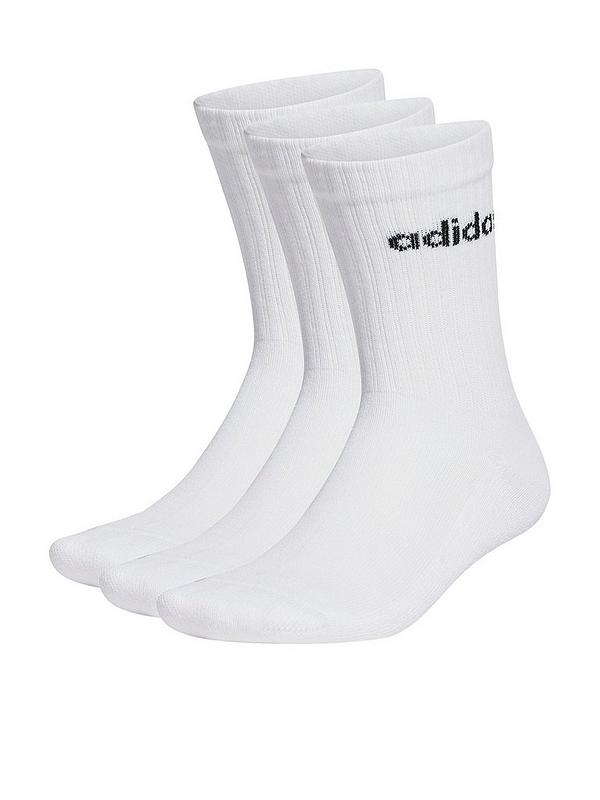 adidas Unisex 3 Pack Cushioned Linear Crew Socks - White | Very.co.uk