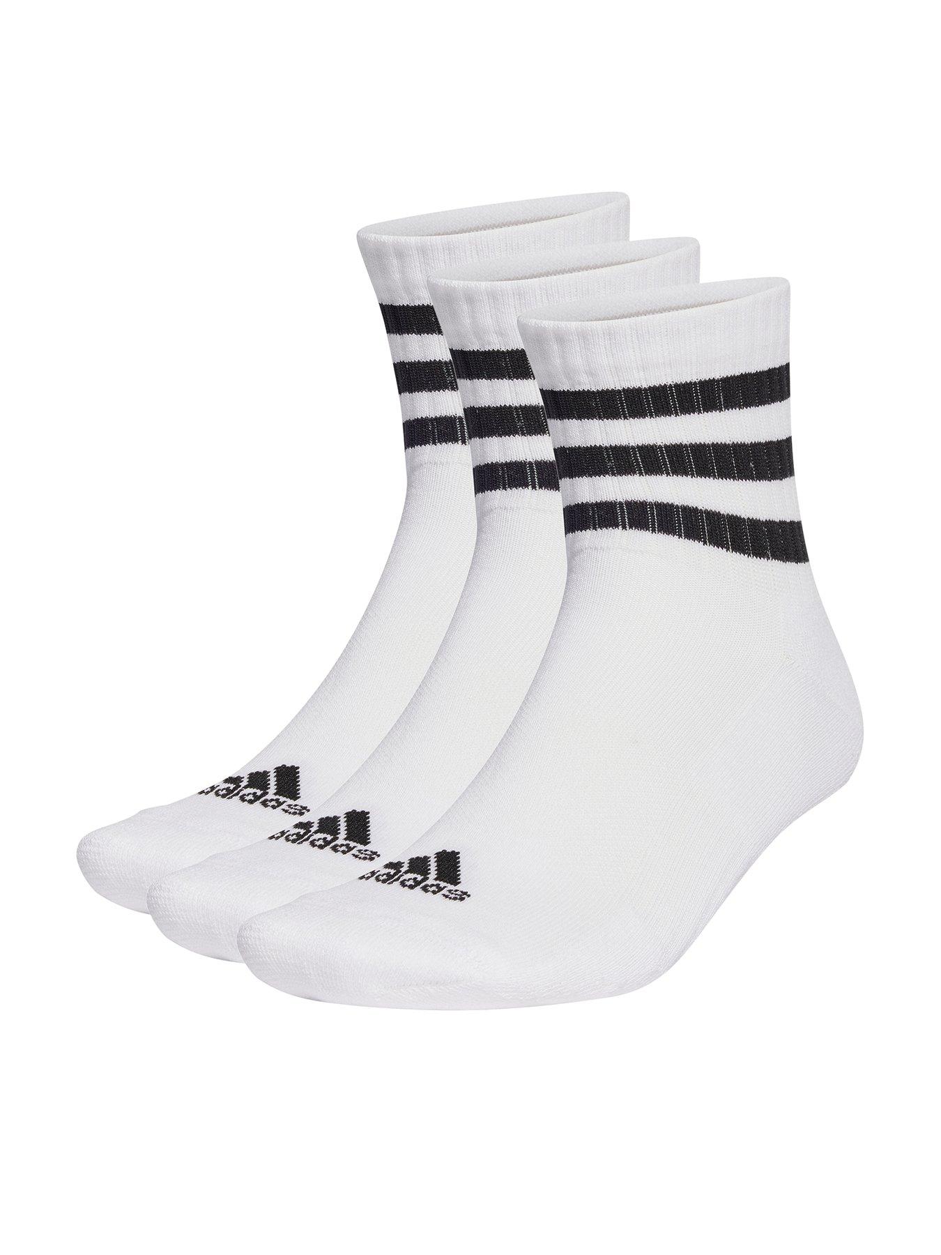 adidas Sportswear Unisex 3 Pack Cushioned 3 Stripe Mid Socks - White ...