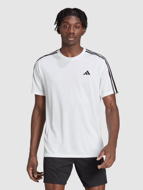 front image of adidas-performance-train-essentials-3-stripes-training-t-shirt-white
