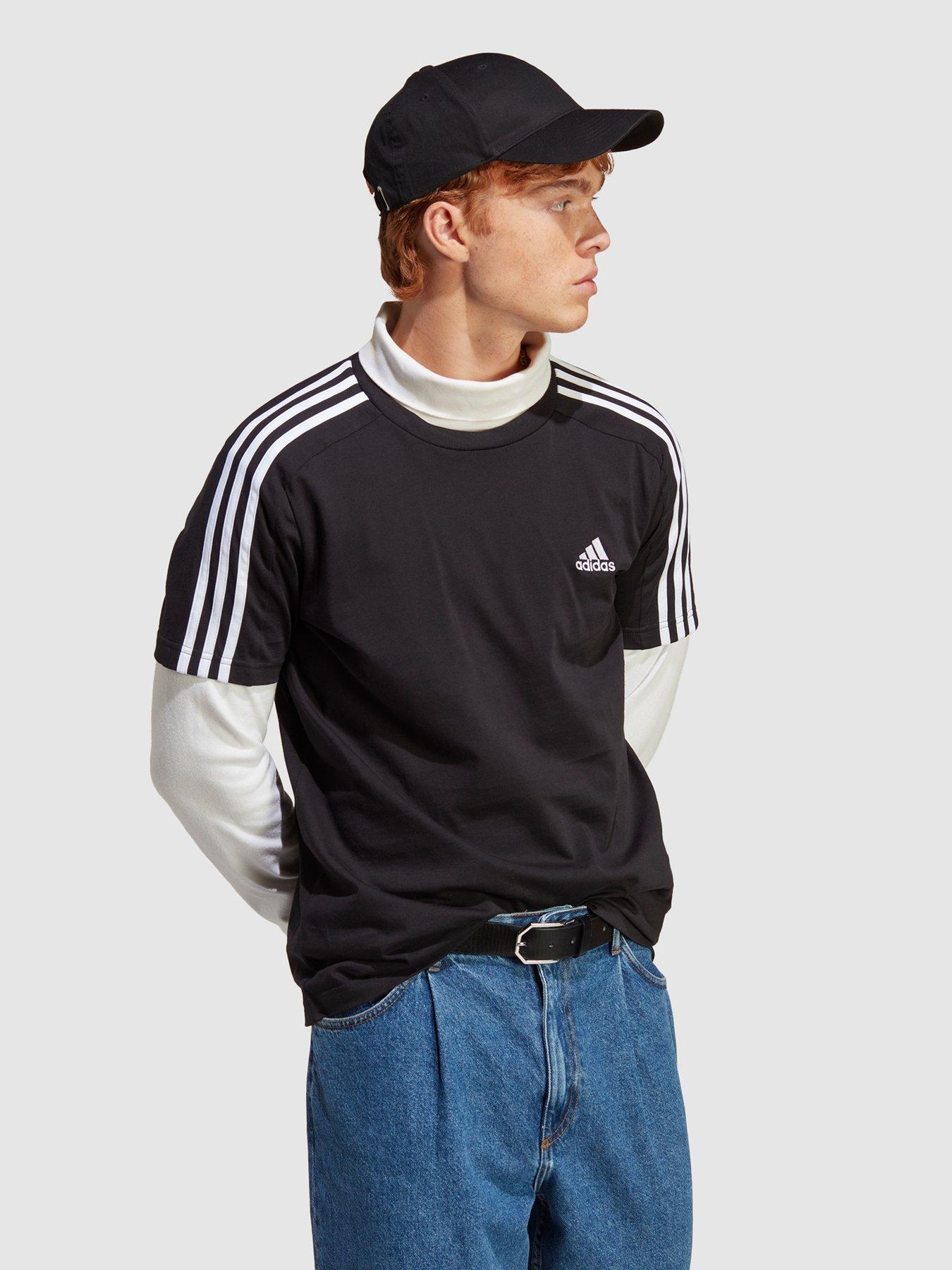 Image 3 of 4 of adidas Sportswear Mens Essentials 3 Stripe Short Sleeve T-Shirt - Black/White