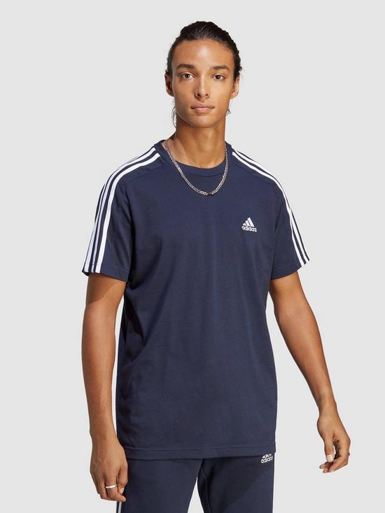 front image of adidas-sportswear-mens-essentials-3-stripe-short-sleeve-t-shirt-navy