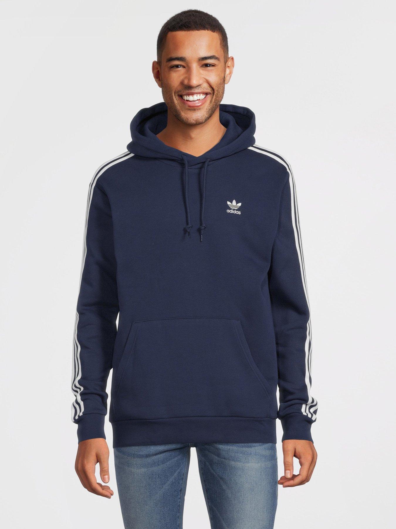 Grey adidas hoodie shop with blue stripes