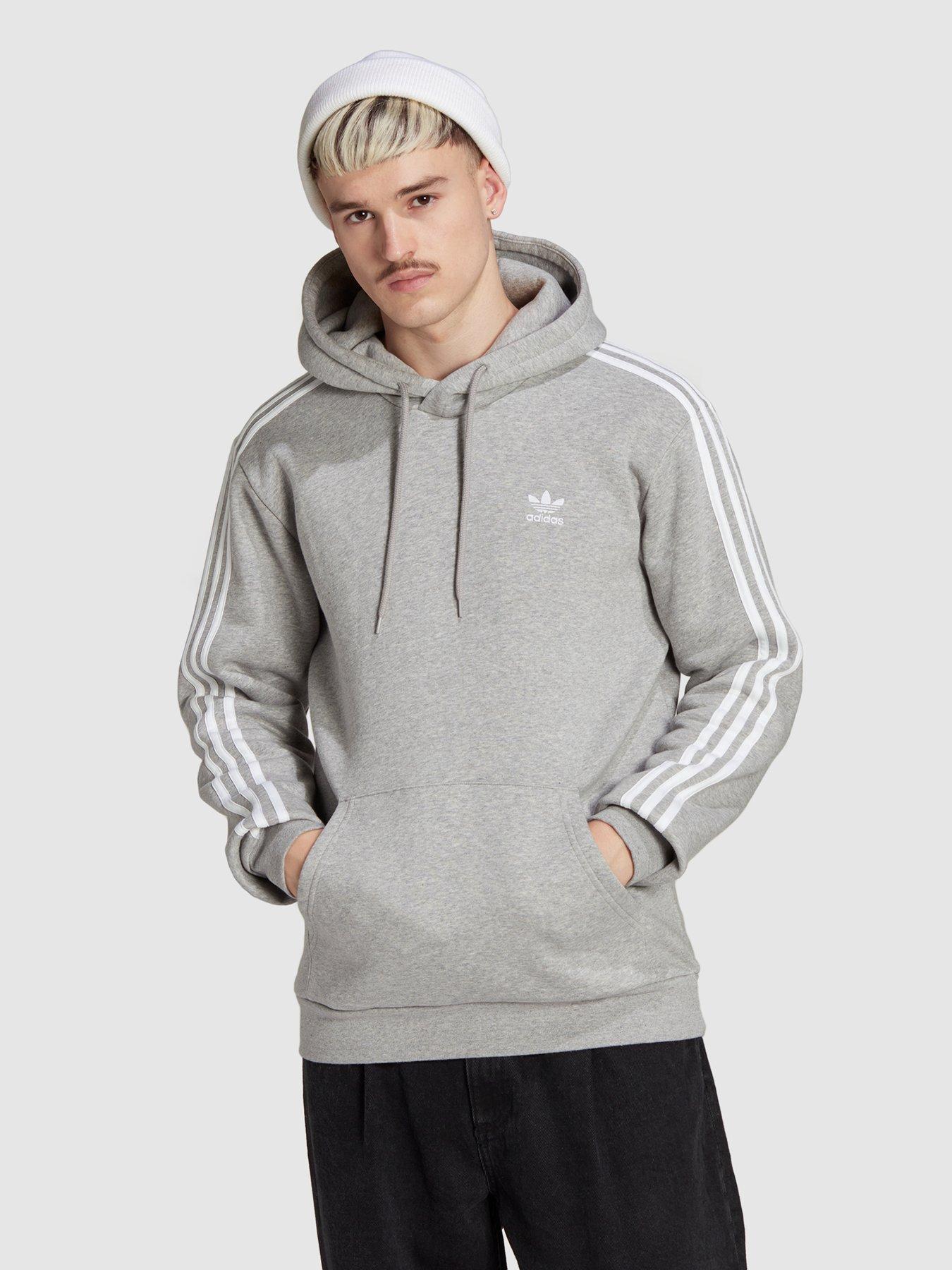 Adidas three on sale stripes hoodie grey