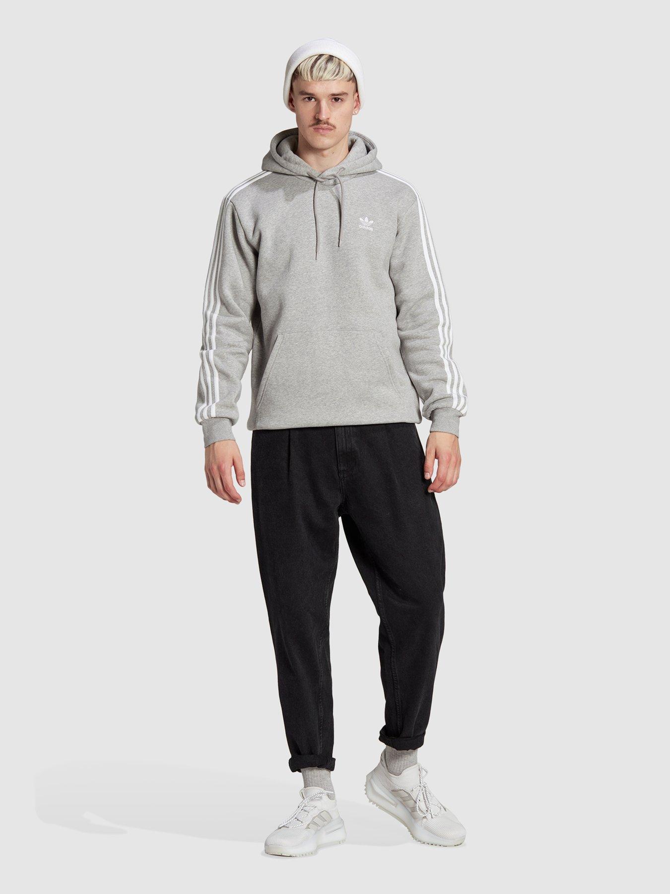 Adidas 3 sales stripes hoodie grey