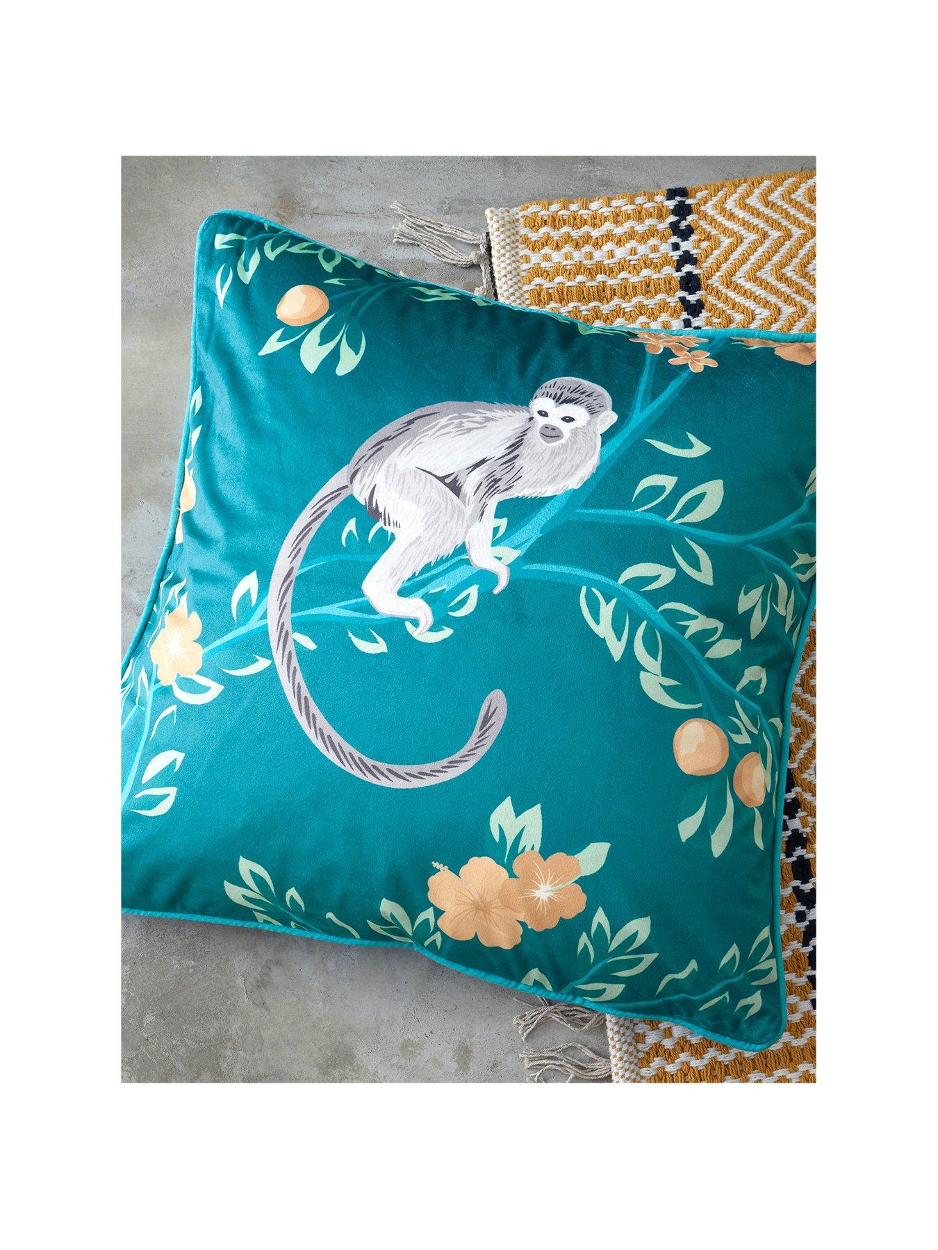 Product photograph of Catherine Lansfield Tropical Monkey Filled Cushion from very.co.uk