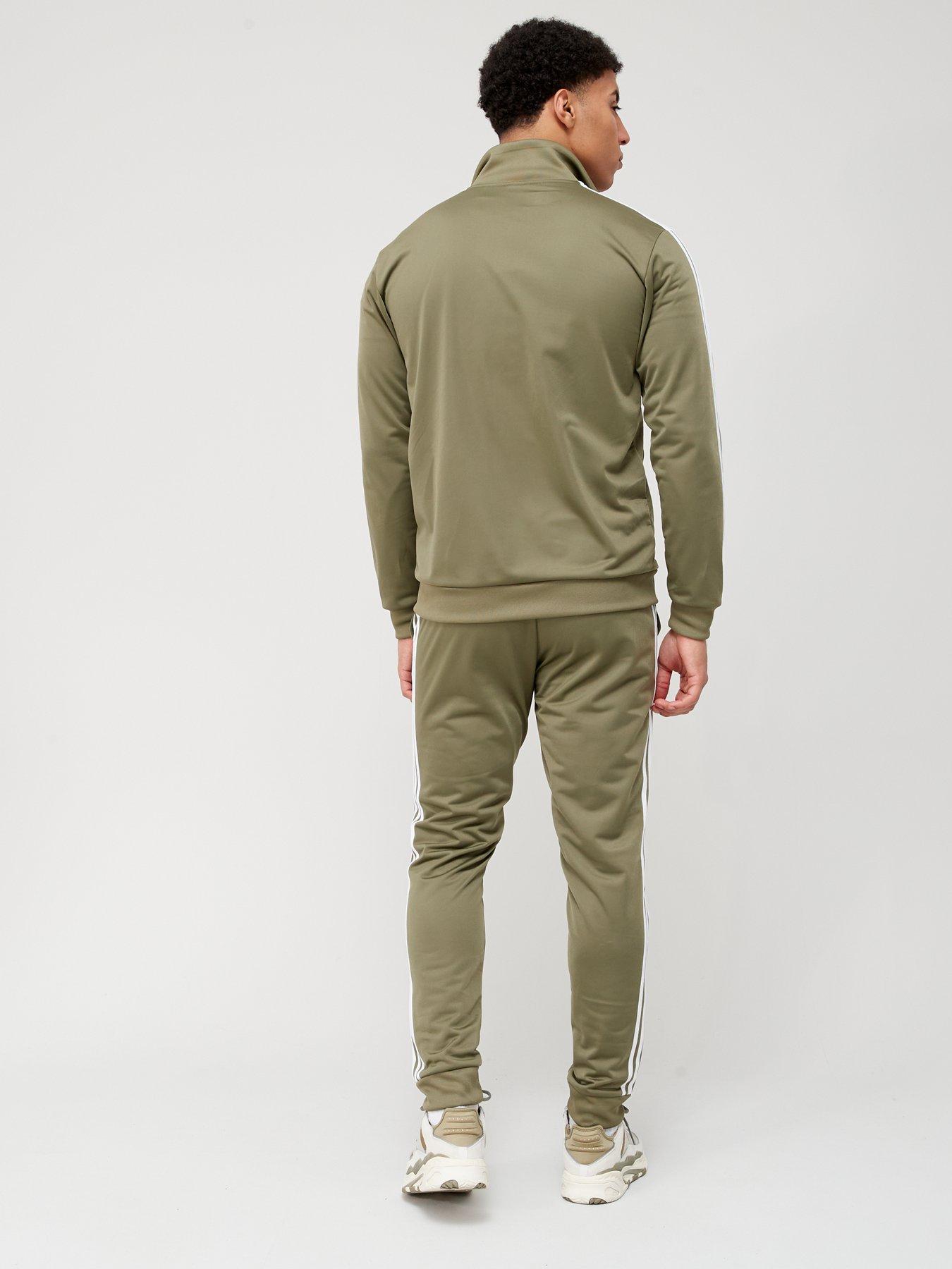 adidas Sportswear Basic 3-Stripes Tricot Tracksuit - Khaki | very.co.uk