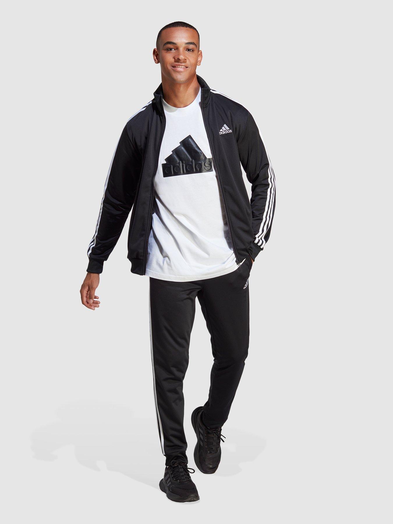 adidas Sportswear Basic 3-Stripes Tricot Tracksuit - Black | very.co.uk