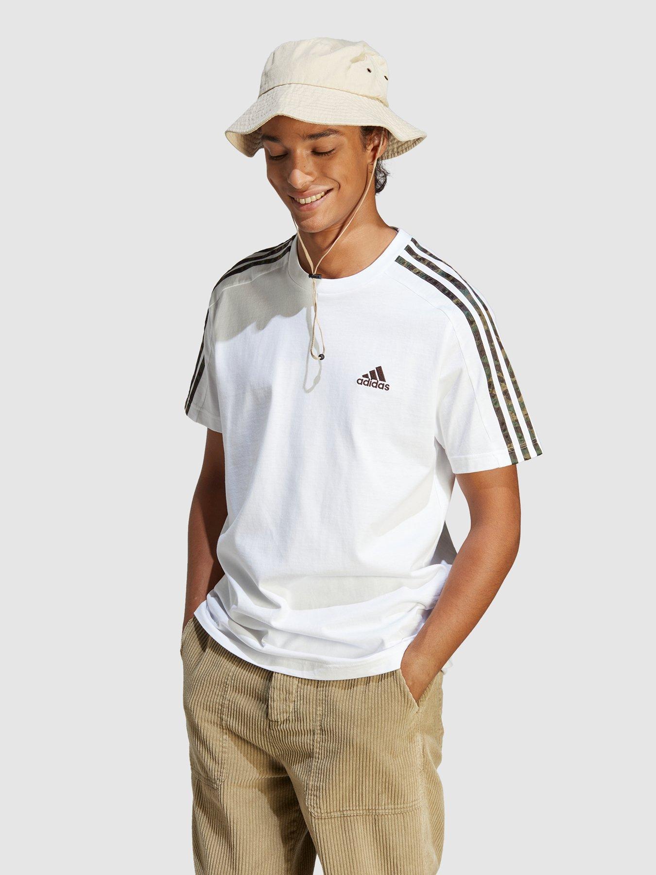 undefined Essentials Single Shirt 3-Stripes T-Shirt - White/Khaki