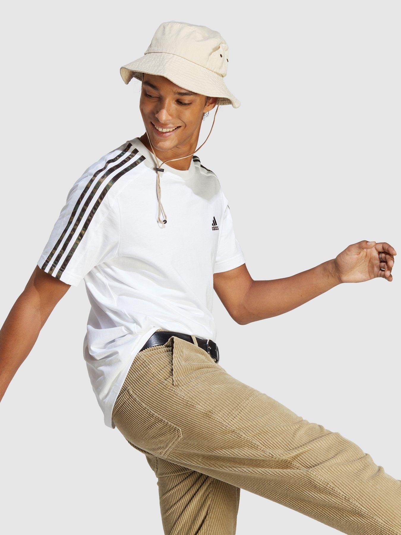 Image 3 of 4 of adidas Sportswear Essentials Single Shirt 3-Stripes T-Shirt - White/Khaki