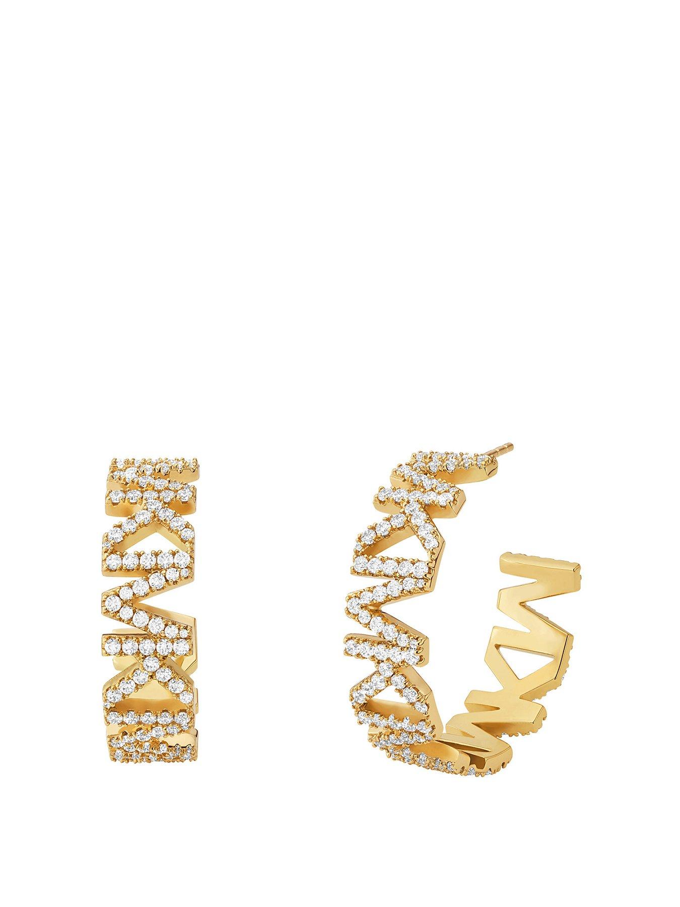 Product photograph of Michael Kors Premium 14k Gold-plated Brass Logo Large Hoop Earrings from very.co.uk