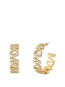 michael kors premium 14k gold-plated brass logo large hoop earrings