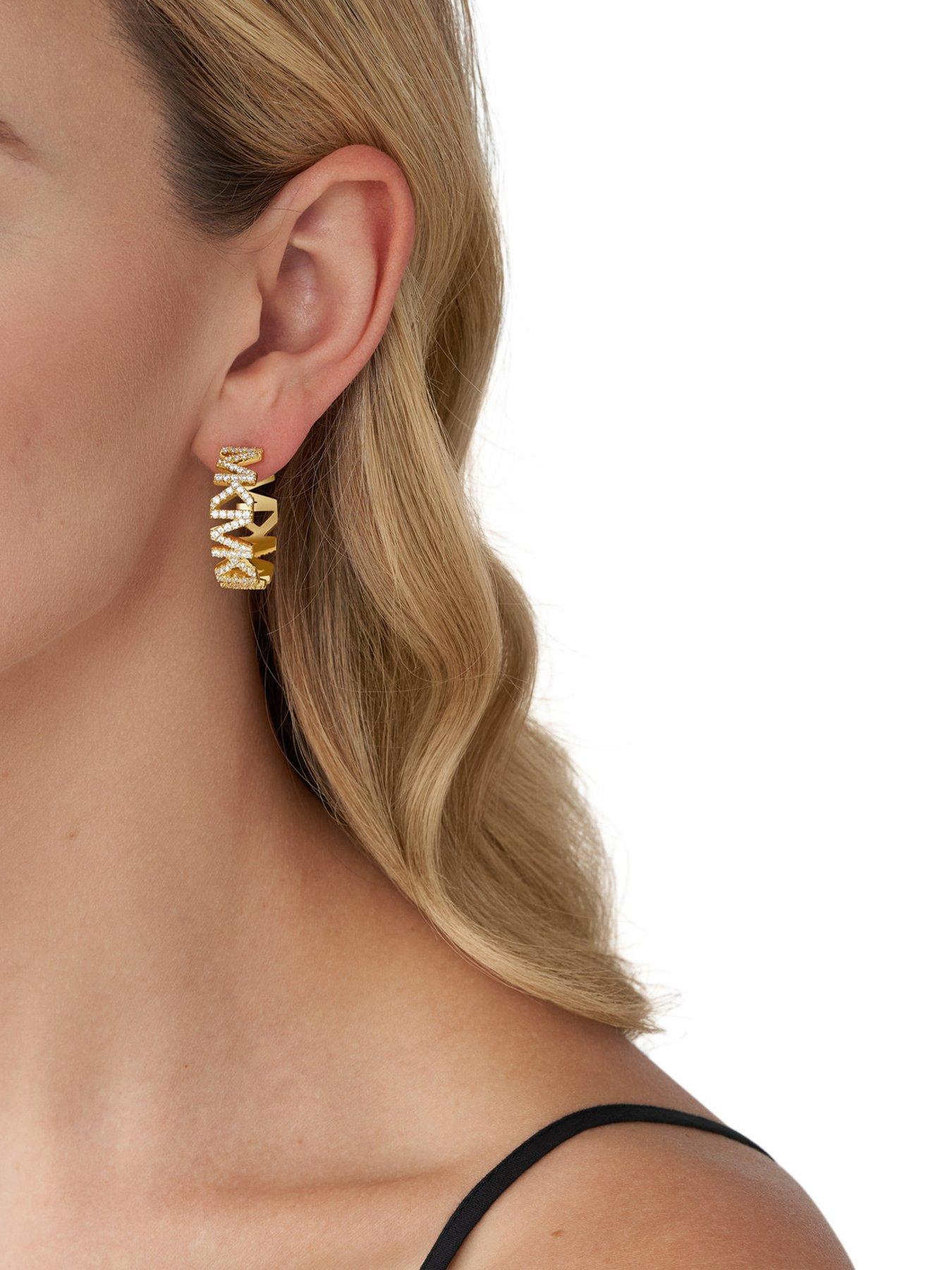 Michael Kors Premium 14K Gold-Plated Brass Logo Large Hoop Earrings |  