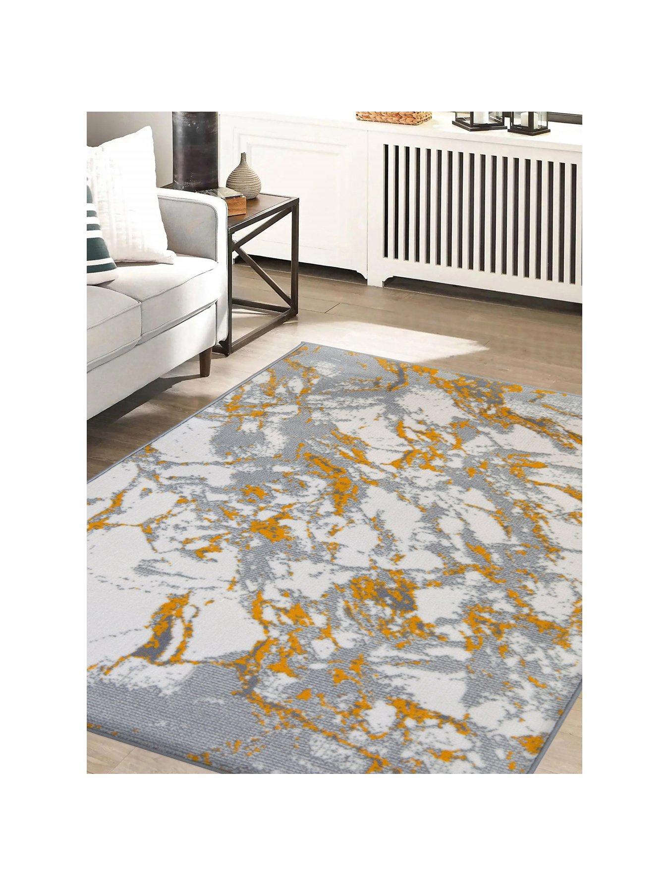 Product photograph of Maestro Marble Effect Rug - Ochre from very.co.uk