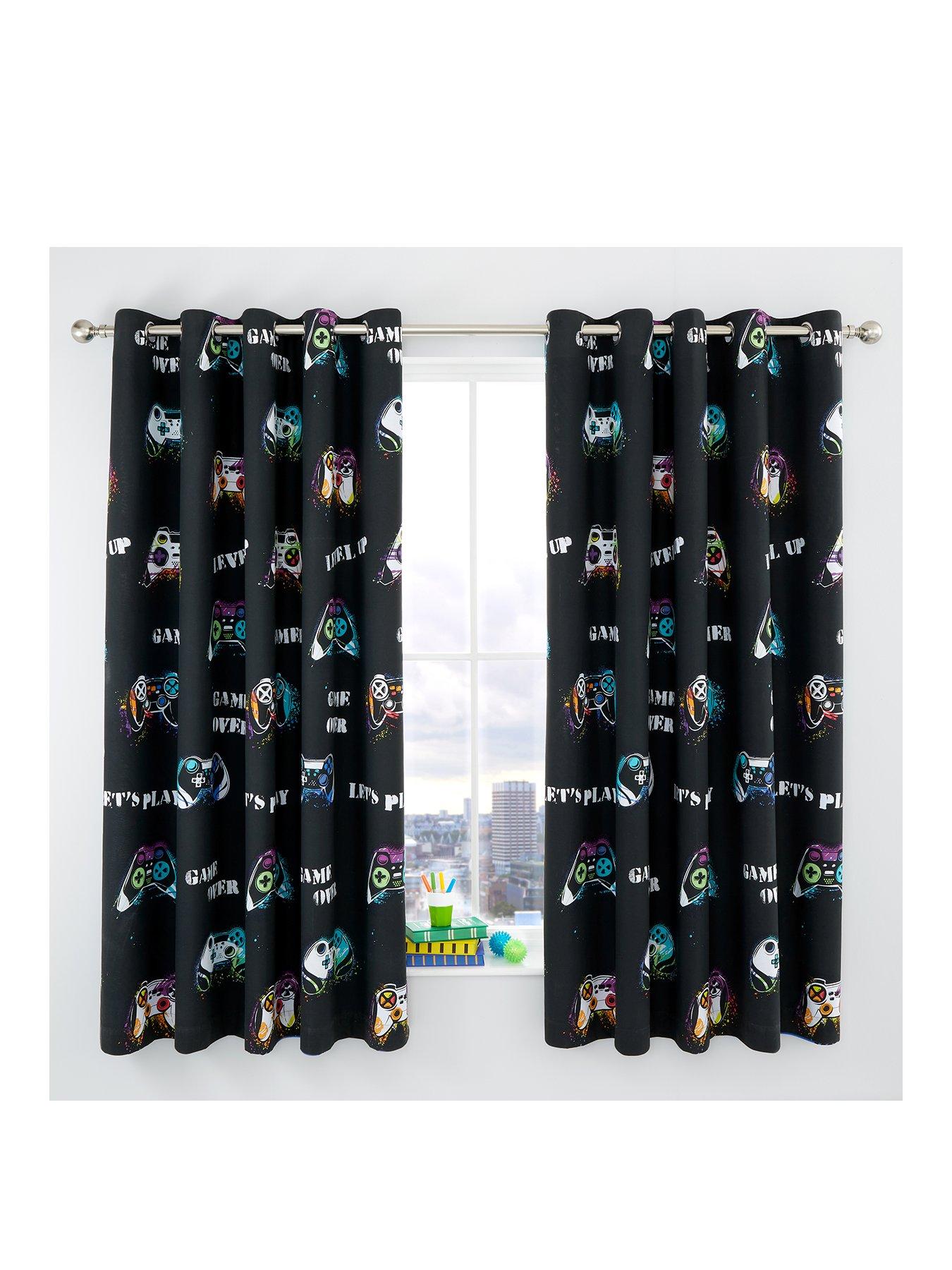 undefined Game Over Reversible Eyelet Curtains W168xD183cm(W66xD72inches) - Multi