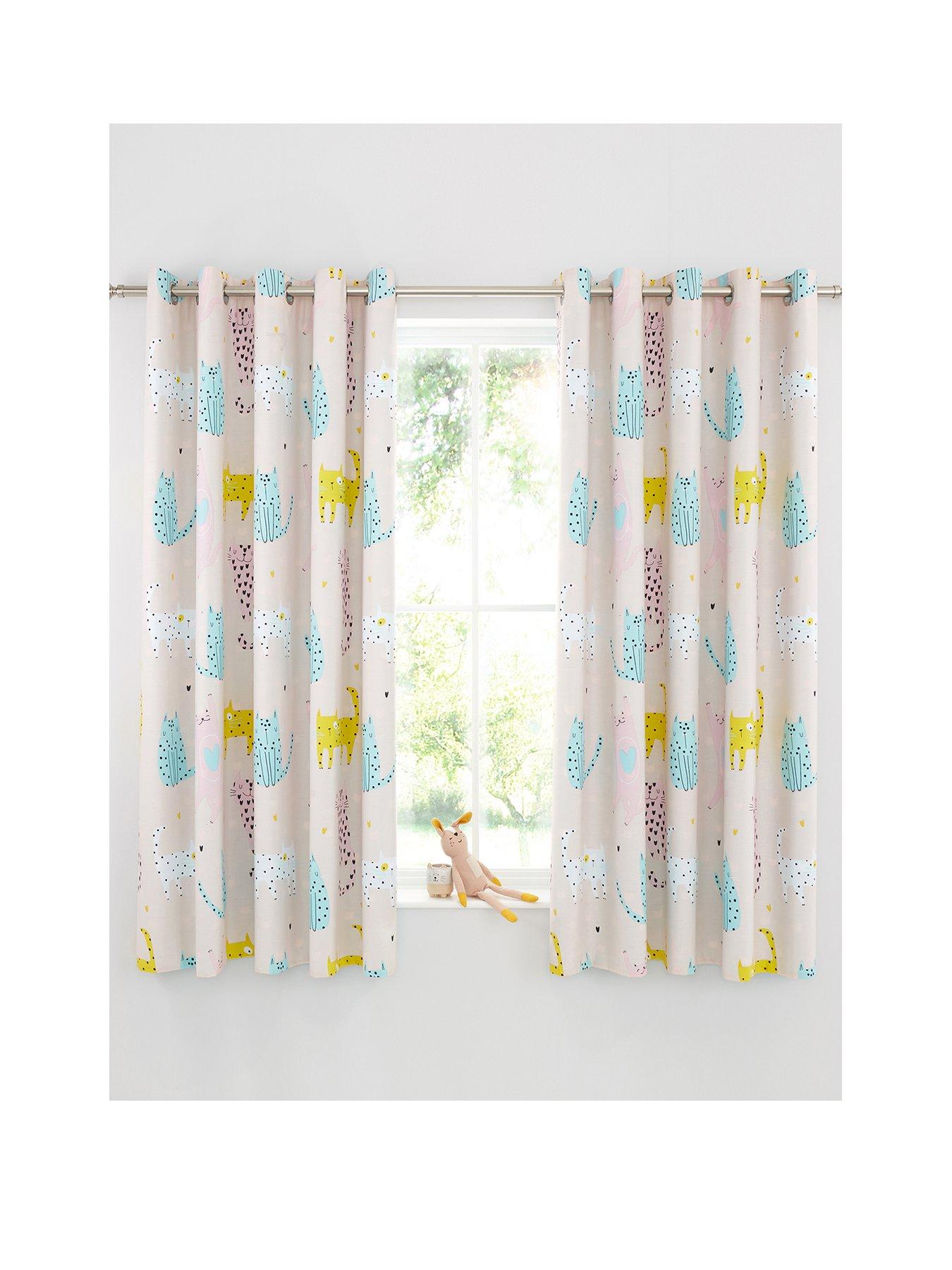 Product photograph of Catherine Lansfield Cute Cats Reversible Eyelet Curtains from very.co.uk