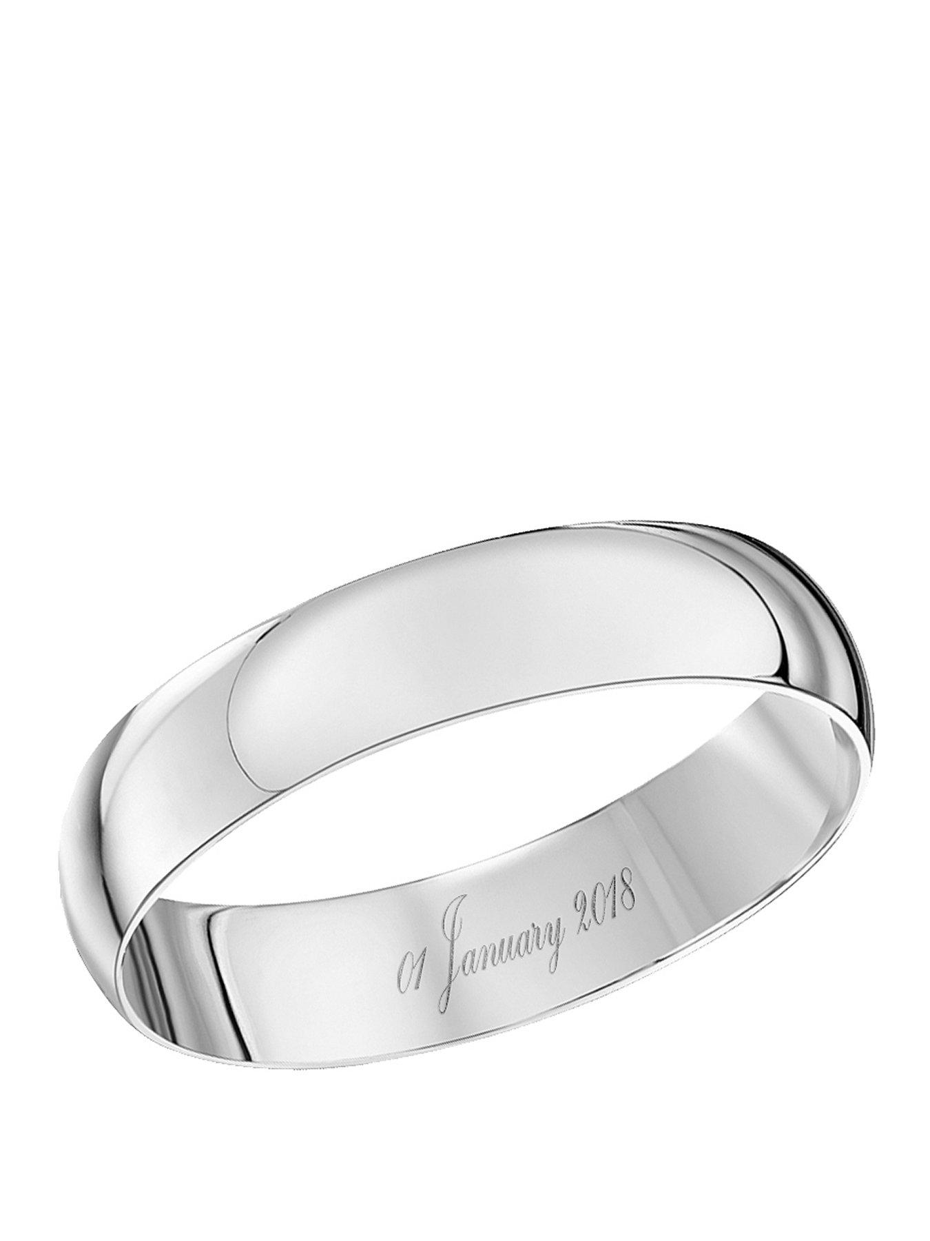 Image 1 of 6 of The Love Collection Personalised 925 Sterling Silver Wedding Band 4mm