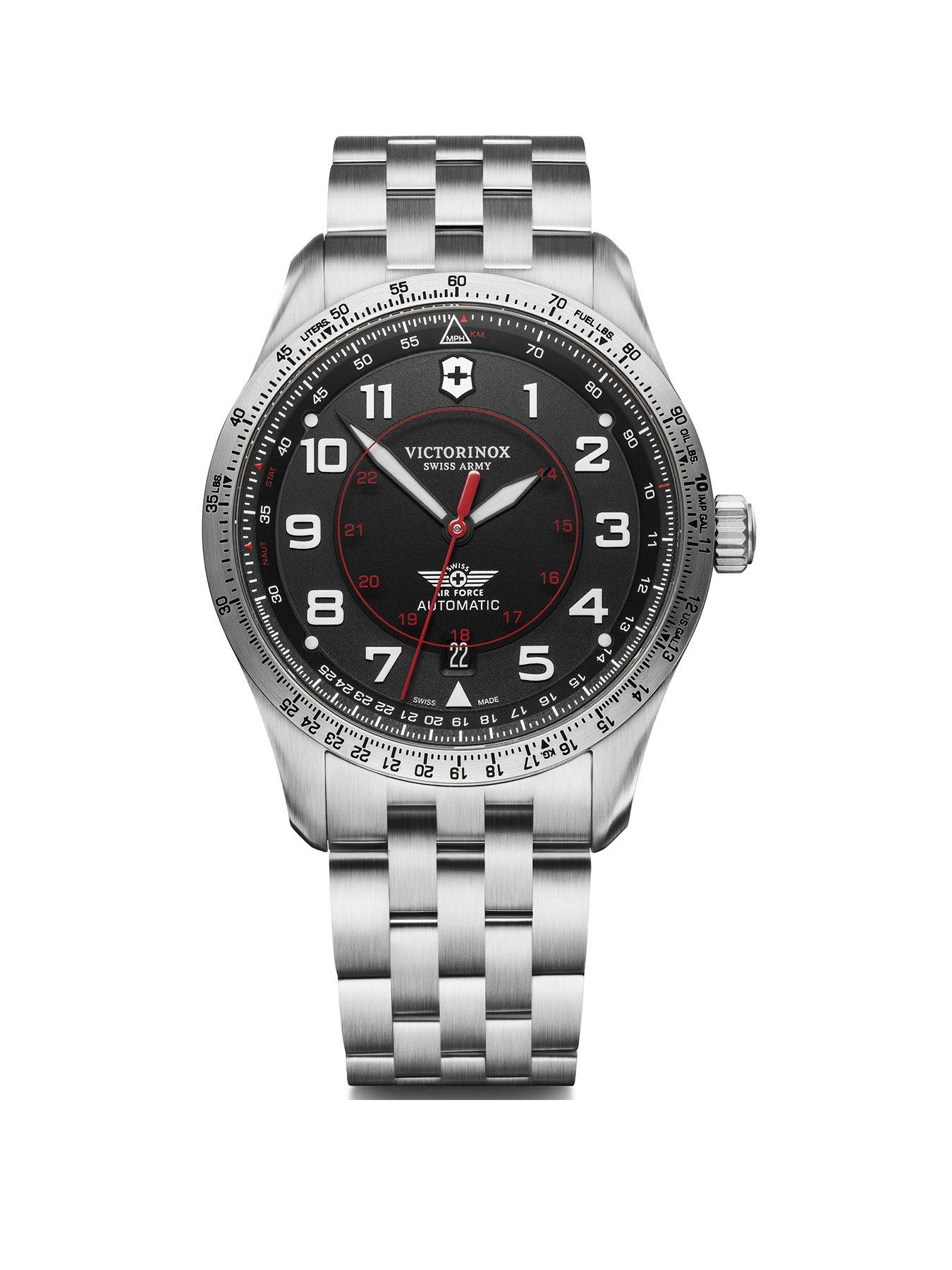 Product photograph of Victorinox Airboss Mechanical Black Dial Stainless Steel Bracelet Swiss Made from very.co.uk