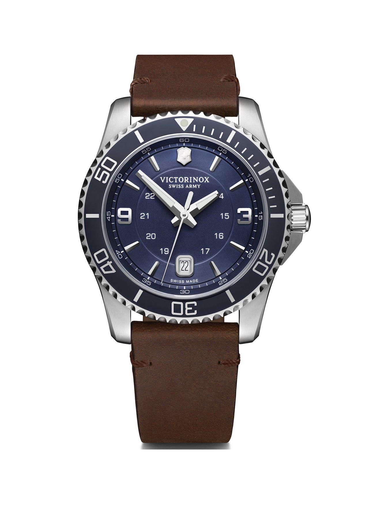 Product photograph of Victorinox Maverick Blue Dial Brown Leather Strap Swiss Made from very.co.uk