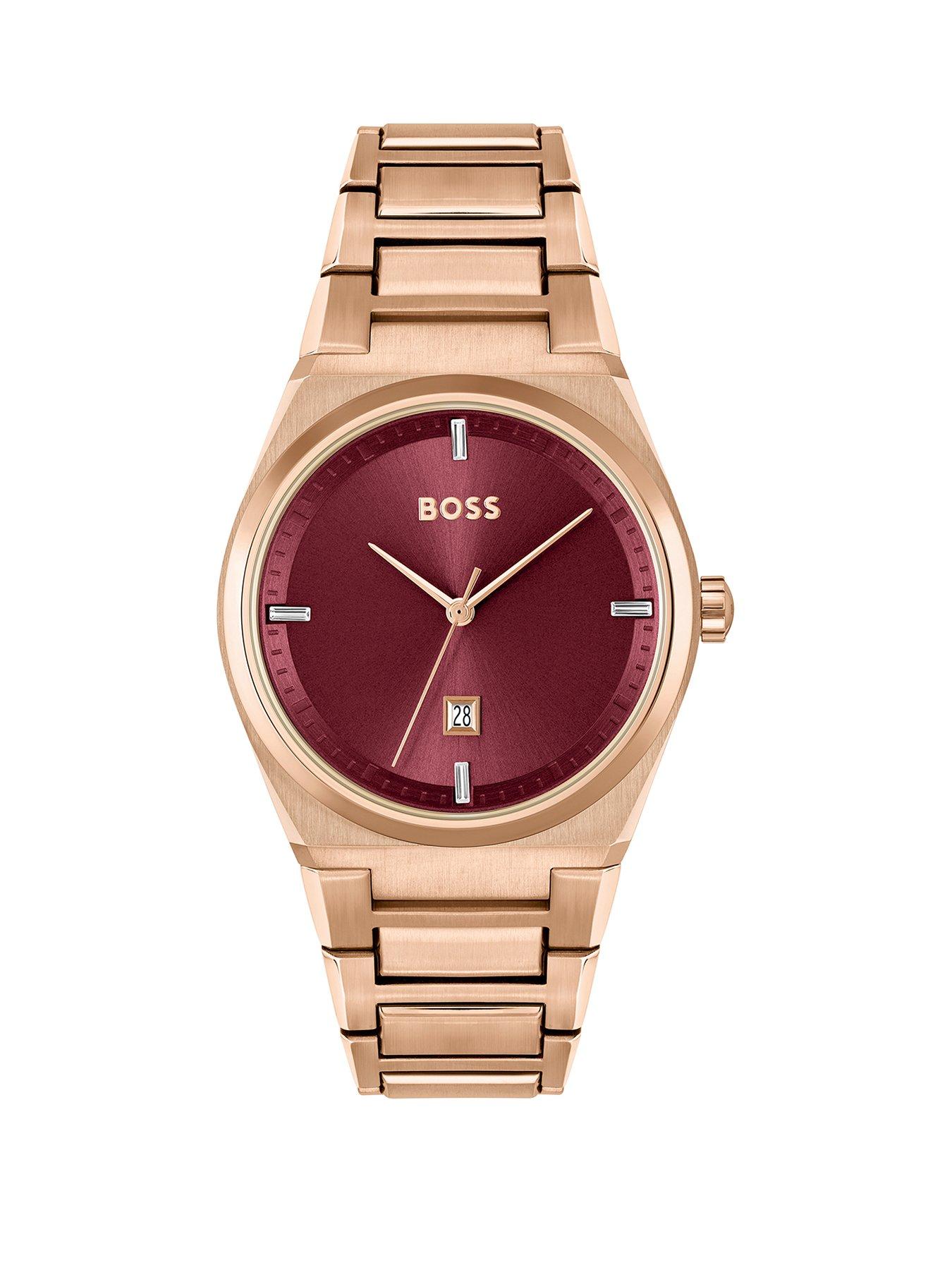 Product photograph of Boss Ladies Boss Steer Carnation Gold Bracelet Watch from very.co.uk
