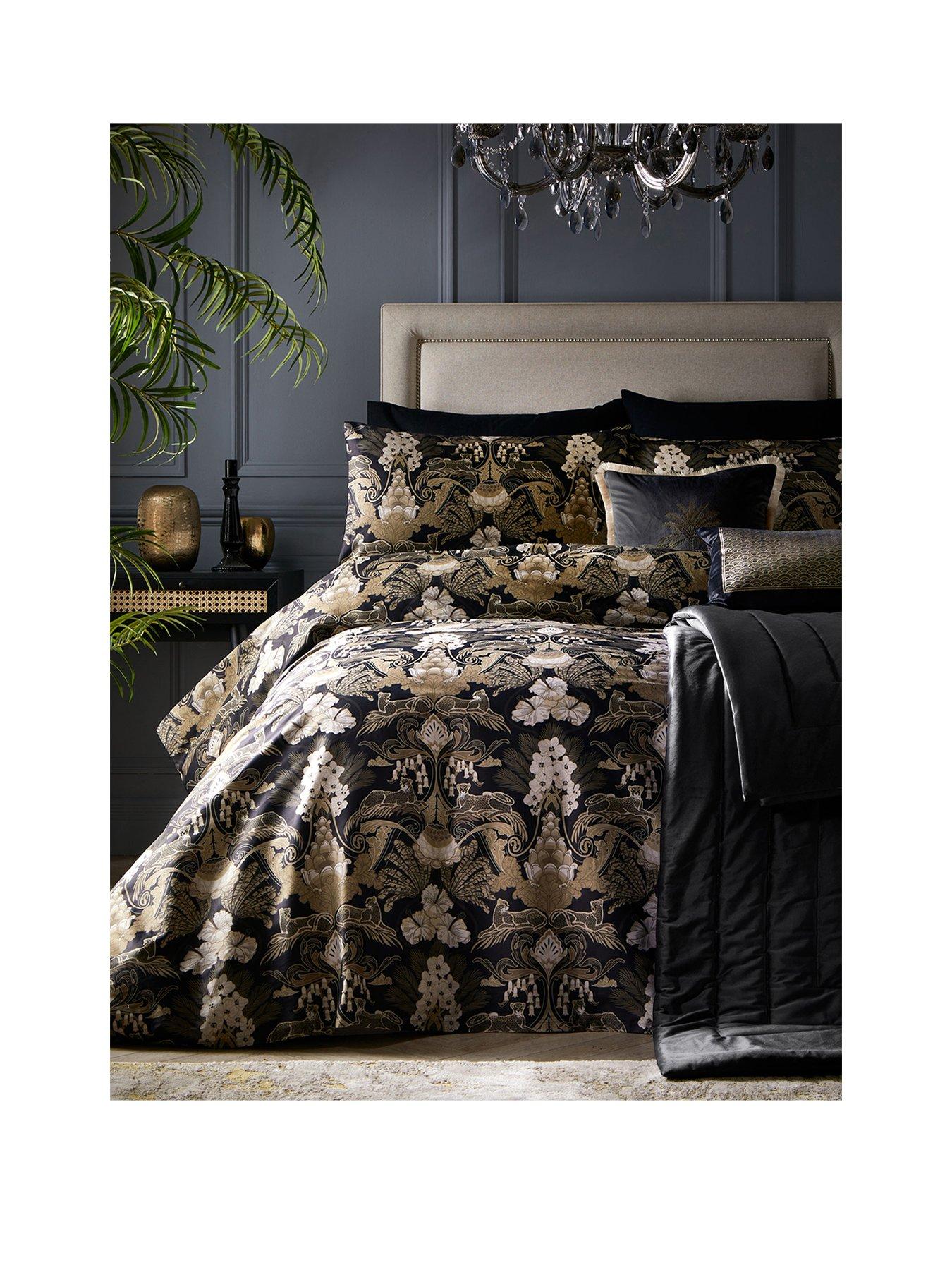 Product photograph of Laurence Llewelyn-bowen Suburban Jungle Duvet Cover Set Black Gold - Ks from very.co.uk