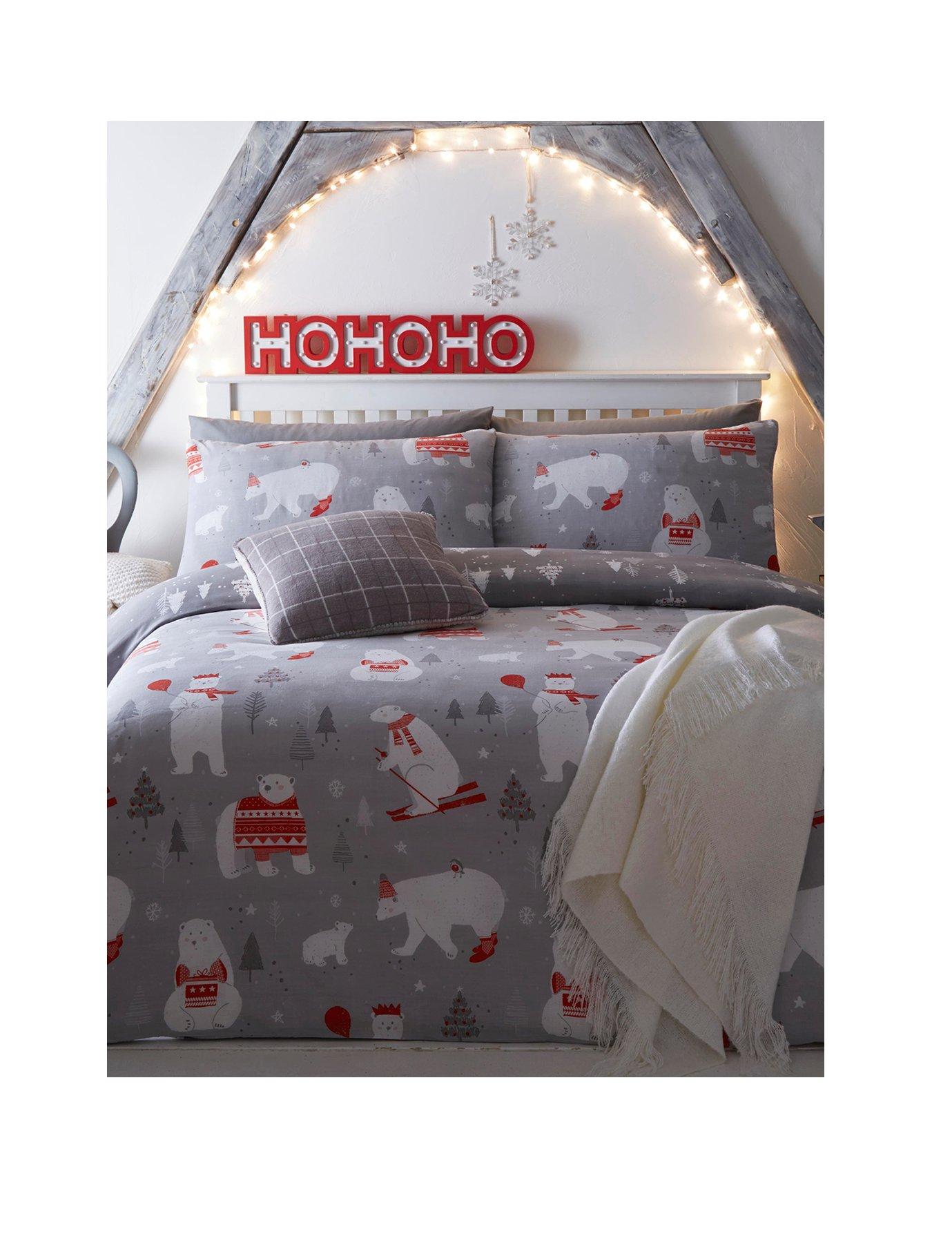 Bedlam Unisex Silver 'Polar Bears' Christmas Duvet Cover Set In | Size: King - Image 3